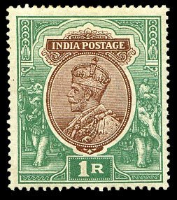 India #93 (SG 185) Cat£28, 1911 George V, 1r green and red brown, small hing...