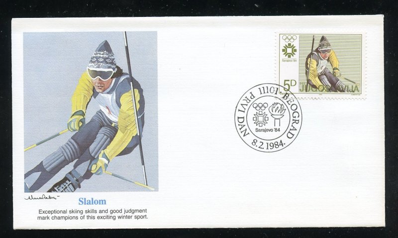 Yugoslavia Sc 1667 1984 Winter Olympics Slalom UA Fleetwood cachet FDC