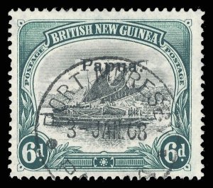 Papua 1906 Lakatoi 6d black & myrtle-green (thin paper - C) VFU. SG 43. Sc 24.