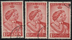 ADEN 1949 Silver Wedding 1 1/2a Used KGVI  VF - Three different