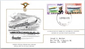 HISTORY OF AVIATION TOPICAL FIRST DAY COVER SERIES 1978 - GRENADA 1/2c AND $3