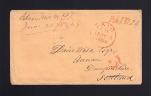 NEW YORK: Adirondack, NY 1852 Stampless Envelope to SCOTLAND DPO S/R 7