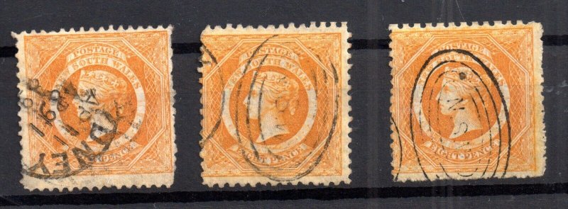 New South Wales QV 8d x 3 different types used WS16664