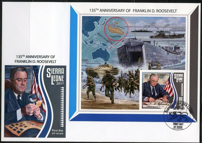 SIERRA LEONE 2017   135th BIRTH OF FRANKLIN D ROOSEVELT SOUVENIR SHEET FDC