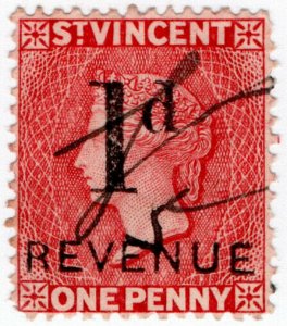 (I.B) St Vincent Revenue : Duty Stamp 1d on 1d OP (1890)