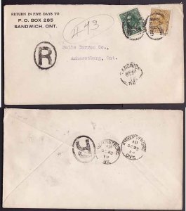 Canada-cover #11008 - 1c+7c Admirals registered-Essex Cty-Sandwich,Ont single