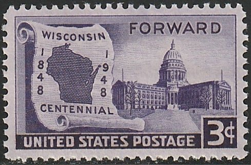 957 MNH single Wisconsin Statehood Centenary - no per item S&H fee