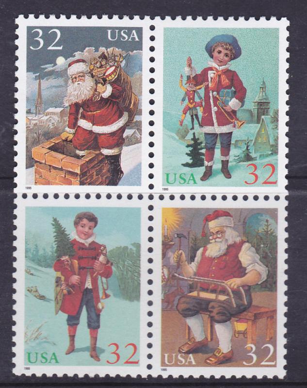 USA -#3004-7 1995 Xmas block x 4- 32c Mint NH