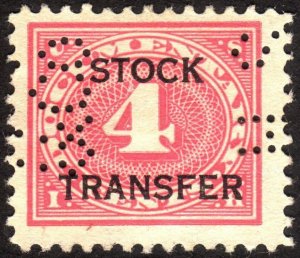 1918, US 4c, Stock Transfer, Used, Sc RD3