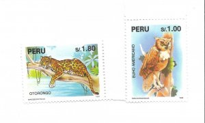 PERU 1995 FAUNA OWL PANTHERA ENDANGERED ANIMALS SET OF 2 VALUES SC 1109/10 MNH