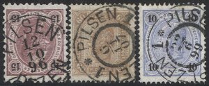 AUSTRIA 1890/1905  Sc 55,57,104, Used VF, PILSEN Czech postmark/cancels