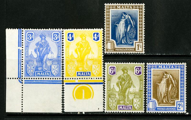 Malta Stamps # 105+107-10 VF OG NH Scott Value $70.00