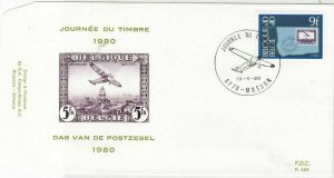 Belgium F.D.C stamps cover 1980 Dag Van De Postzegel plane cancel ref R 16261