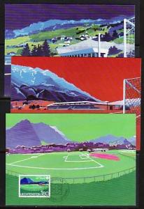 Liechtenstein, Scott cat. 737-739. Soccer Stadiums issue. 3 Max. Cards. ^