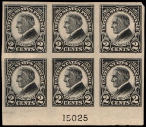 US #611 HARDING MNH BOTTOM PLATE BLOCK OF 6 #15025