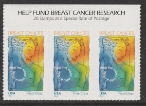 US B5 Breast Cancer First Class Semipostal header strip 3 MNH 2014