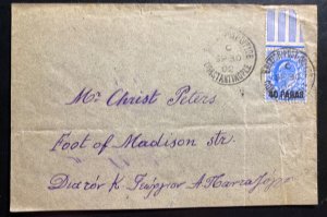 1902 British PoSt Office Constantinople Turkey Cover To Foot Of Madison