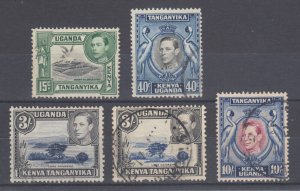 Kenya Uganda & Tanzania 73, 78, 82a, 84 used. 1938-52 KGVI issues, 5 diff, sound