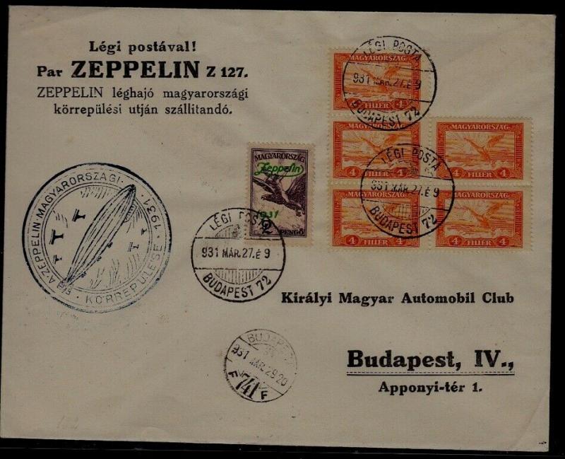 Hungary Zeppelin cover 27.3.31 , crease