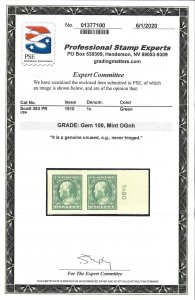 Scott #383 - $275.00 – GEM-OG-NH – PSE cert graded GEM-100 – Plate # pair.