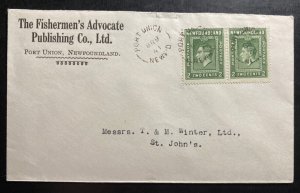 1941 Port Union Newfoundland cover To St Johns Codfish Fishermen’s Advocate