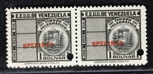 TELEGRAPH Stamps Pair{2} 1B VENEZUELA ABNCo SPECIMEN Mint UMM MNH YELLOW434