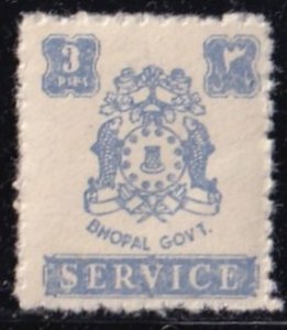 India: Bhopal O46 (mnh) 3p coat of arms, ultra (1944)