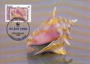 Nevis 1990 Maxicard Sc #594 $1 Queen Conch shell WWF