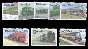 Tanzania #478-485 Cat$13.25, 1989 Trains, complete set, never hinged