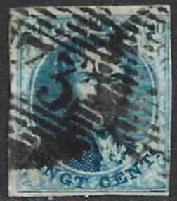 BELGIUM 1849 20c Blue King Leopold I Sc 2 Used