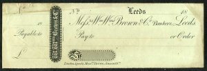 London Agents Brown Janson Cheque printed by Perkins Bacon and Co