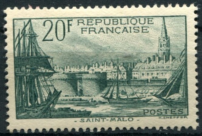 France Sc#347 MNH, 20f dp bl grn, French Life and Landmarks (1938)