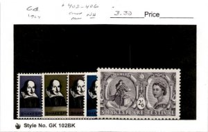 Great Britain, Postage Stamp, #402-406 Mint NH, 1964 Shakespeare (AE)