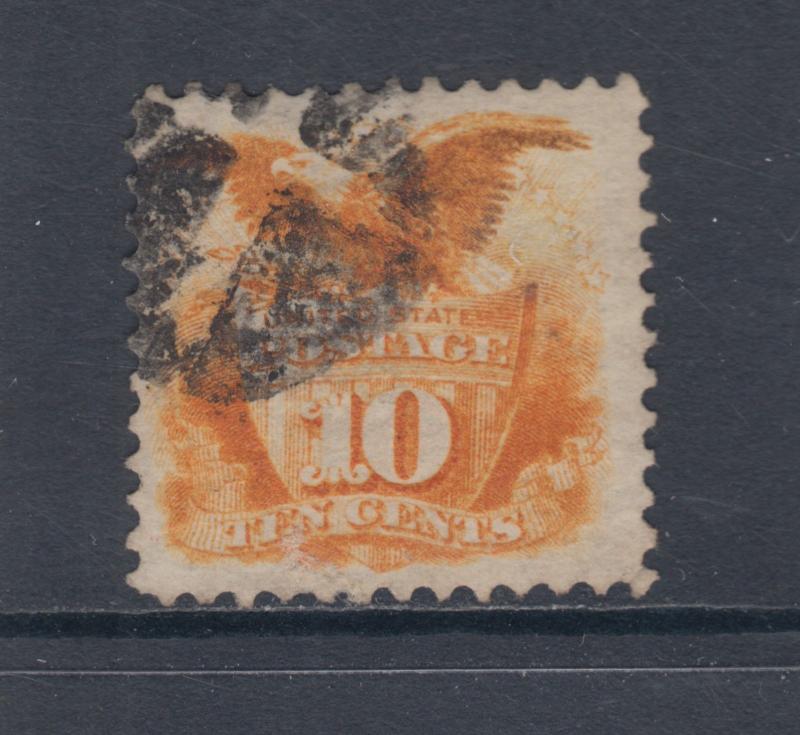 US Sc 116 used 1869 10c yellow, Negative X Fancy Cancel 