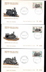 du Mali 1970 #14p-144 Trains, Railroad 5 First Day Covers