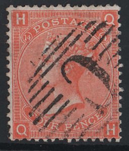 GB Used Abroad 1865 4d vermilion plate 14 very fine used, crisp 'C'