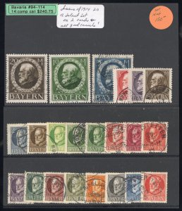 Bavaria Stamps # 94-114 Used VF Scott Value $241.00