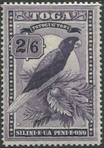 Tonga 1943 SG81 2/6d Red Shining Parrot wmk mult script CA #1 MLH