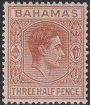 Sc# 102 Bahamas 1938 - 1946 KGVI three half pence issue MLH CV $1.25 Stk #2