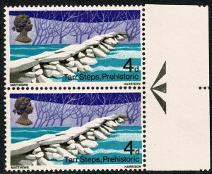 GB 1968 Bridges 4d. PRINTED ON GUMMED SIDE. Positional pair with listed varie...