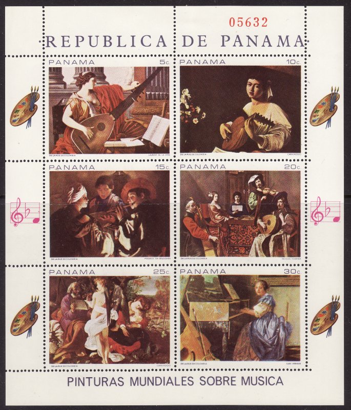 Panama #488 Sheet of 6, F-VF Mint NH ** Paintings of Musicians