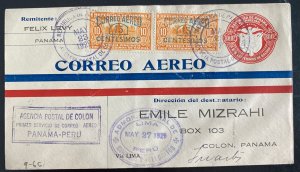 1929 Colon Canal Zone Panama First Flight Airmail Cover To Lima Peru 162 Flown
