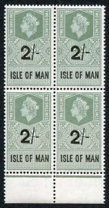 Isle of Man 1961 QEII 2/- on 2/- Revenue Stamp U/M Block of Four