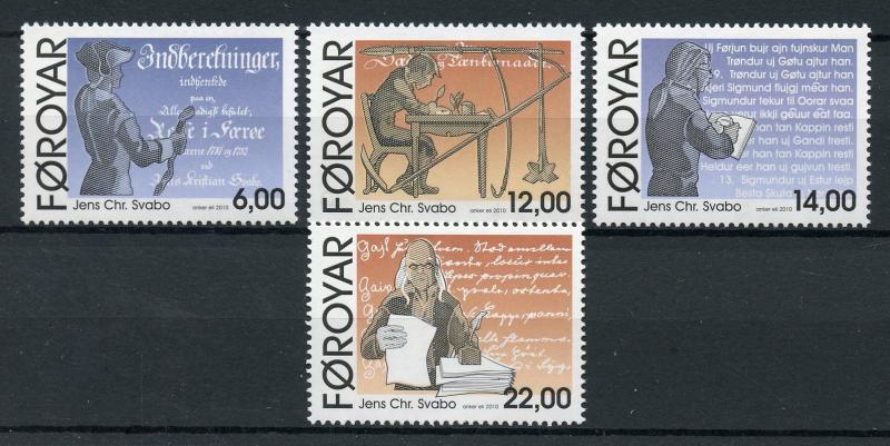 Faroes Faroe Islands 2010 MNH Jens Christian Svabo 4v Set Writers Stamps