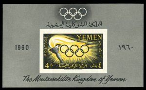 Yemen,  Cat$80, 1960 Olympics, imperf. souvenir sheet, never hinged, wrinkles