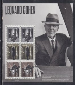 Canada Scott 3195 MH Souv. Sheet - Leonard Cohen