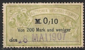 GERMANY 1907 0,10m Wmkd Bill of Exchange Revenue Erler No. AJ139 VFU