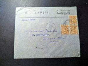 1938 Zanzibar East Africa Cover to Vienna VIII Austria G J Ramjie