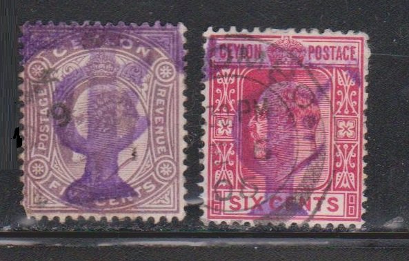 CEYLON Scott # 181-2 Used - KEVII With Unusual Postage Due Cancel