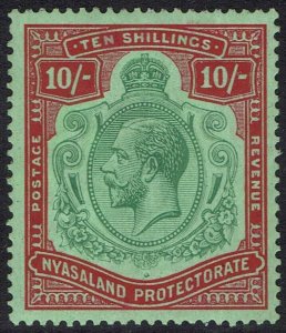 NYASALAND 1921 KGV 10/- WMK MULTI SCRIPT CA